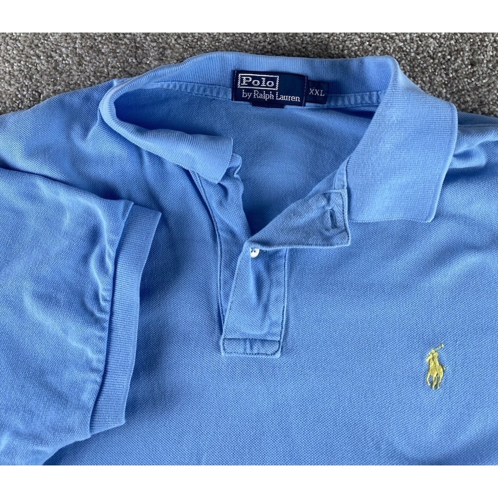 Polo Ralph Lauren Solid Light Blue Polo Shirt Mens XXL Cotton Yellow Pony Preppy